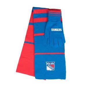 NEW YORK RANGERS 2 TONE COLORS KNIT SCARF & GLOVES MATCHING GIFT SET NHL NWT